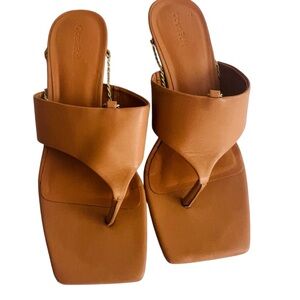 Open Edit Tan Open Toe Chain Arch Heels